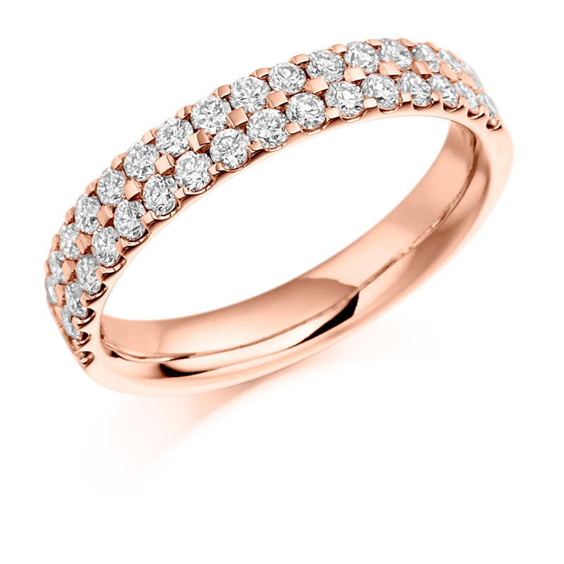 Ladies 9ct Rose Gold Half Set Round Brilliant 0.75ct Diamond 3.5mm Wedding Ring