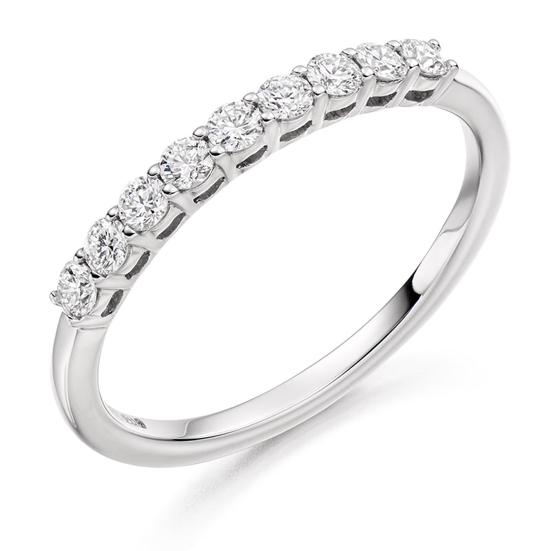 Ladies 9ct White Gold Half Set Round Brilliant 0.33ct Diamond 2mm Wedding Ring