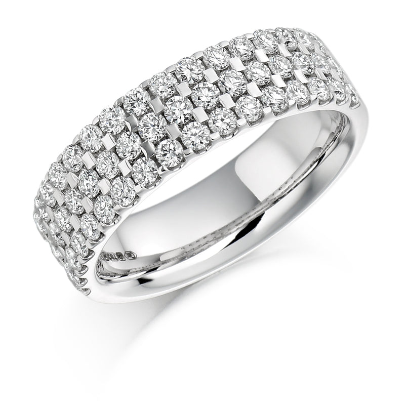 Ladies Platinum 950 Half Set Round Brilliant 1.05ct Diamond 6mm Wedding Ring