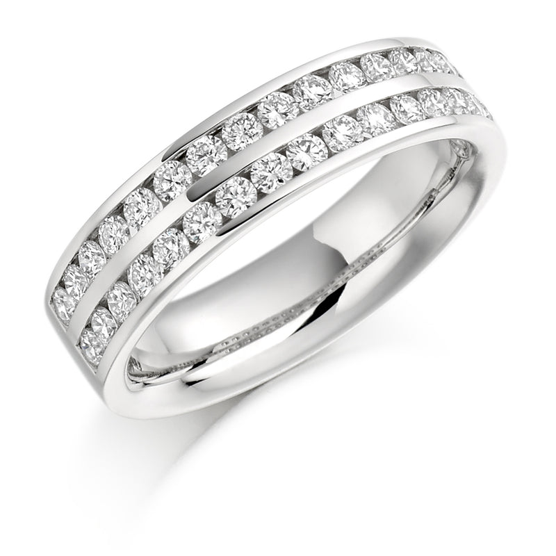 Ladies Platinum 950 Half Set Round Brilliant 0.75ct Diamond 5mm Wedding Ring