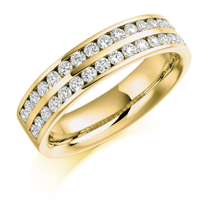Ladies 18ct Yellow Gold Half Set Round Brilliant 0.75ct Diamond 5mm Wedding Ring