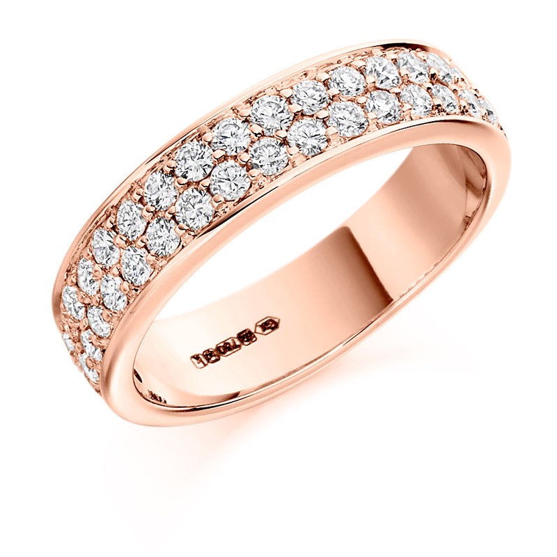 Ladies 18ct Rose Gold Half Set Round Brilliant 0.75ct Diamond 5mm Wedding Ring