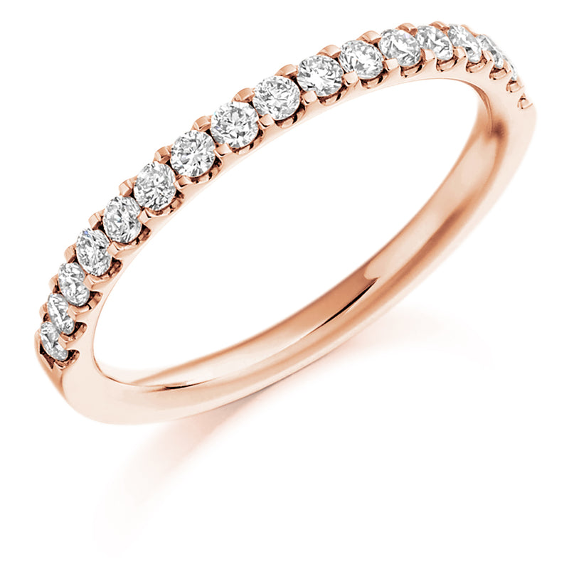 Ladies 18ct Rose Gold Half Set Round Brilliant 0.33ct Diamond 2mm Wedding Ring
