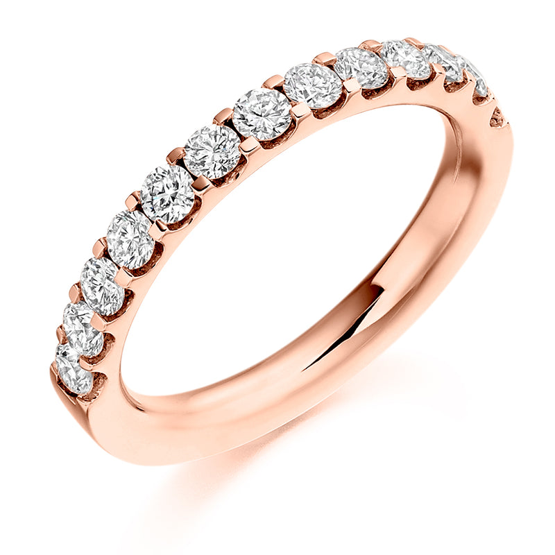 Ladies 9ct Rose Gold Half Set Round Brilliant 0.75ct Diamond 2.7mm Wedding Ring