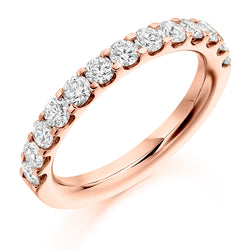 Ladies 18ct Rose Gold Half Set Round Brilliant 1.00ct Diamond 3mm Wedding Ring