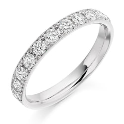 Ladies Platinum 950 Half Set Round Brilliant 0.65ct Diamond 3mm Wedding Ring
