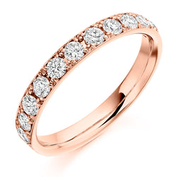 Ladies 9ct Rose Gold Half Set Round Brilliant 0.65ct Diamond 3mm Eternity Ring