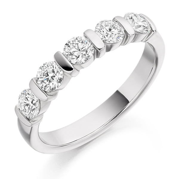 Ladies Platinum 950 Half Set Round Brilliant 0.75ct Diamond 3.5mm Wedding Ring