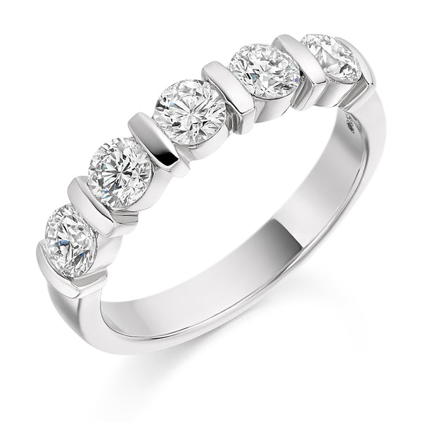 Ladies Platinum 950 Half Set Round Brilliant 1.00ct Diamond 4mm Wedding Ring