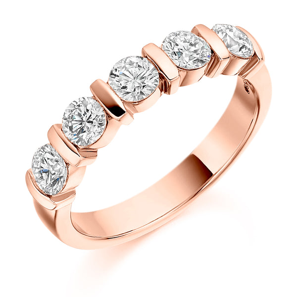 Ladies 9ct Rose Gold Half Set Round Brilliant 1.00ct Diamond 4mm Wedding Ring