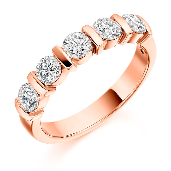 Ladies 18ct Rose Gold Half Set Round Brilliant 1.00ct Diamond 4mm Wedding Ring