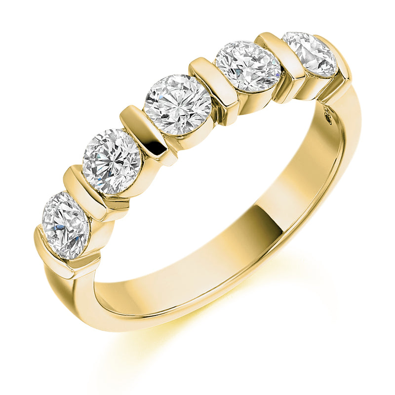 Ladies 9ct Yellow Gold Half Set Round Brilliant 1.00ct Diamond 4mm Wedding Ring