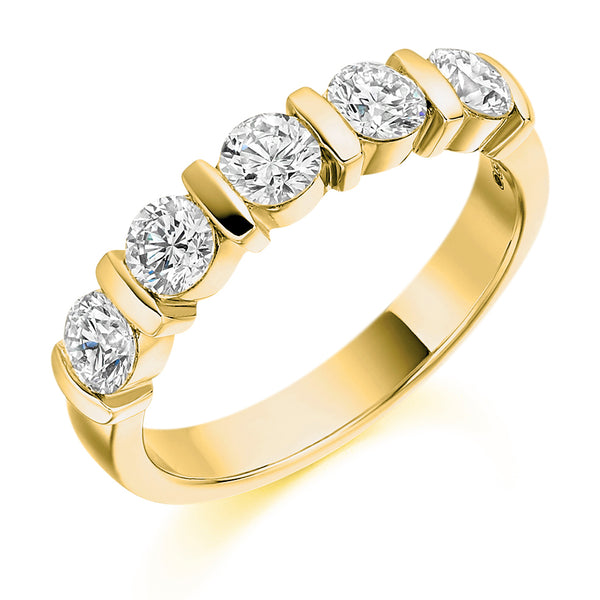 Ladies 18ct Yellow Gold Half Set Round Brilliant 1.00ct Diamond 4mm Wedding Ring