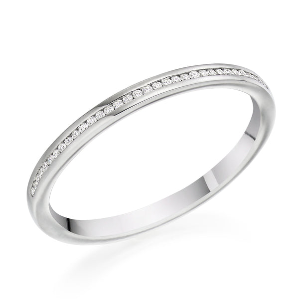 Ladies 9ct White Gold Half Set Round Brilliant 0.07ct Diamond 2mm Eternity Ring