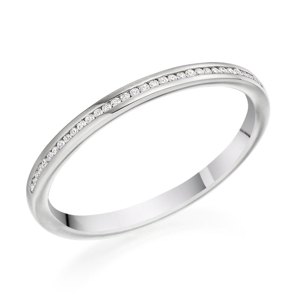 Ladies 18ct White Gold Half Set Round Brilliant 0.07ct Diamond 2mm Wedding Ring