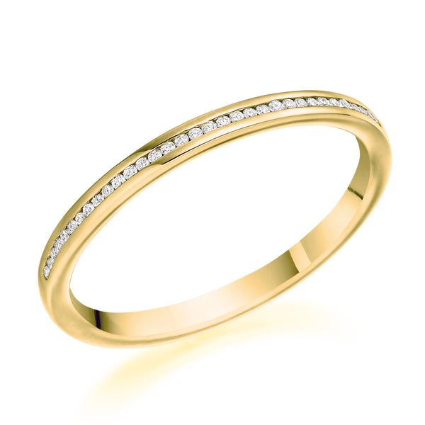 Ladies 9ct Yellow Gold Half Set Round Brilliant 0.07ct Diamond 2mm Wedding Ring