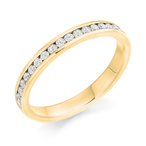 Ladies 9ct Yellow Gold Half Set Round Brilliant 0.33ct Diamond 2.5mm Wedding Ring