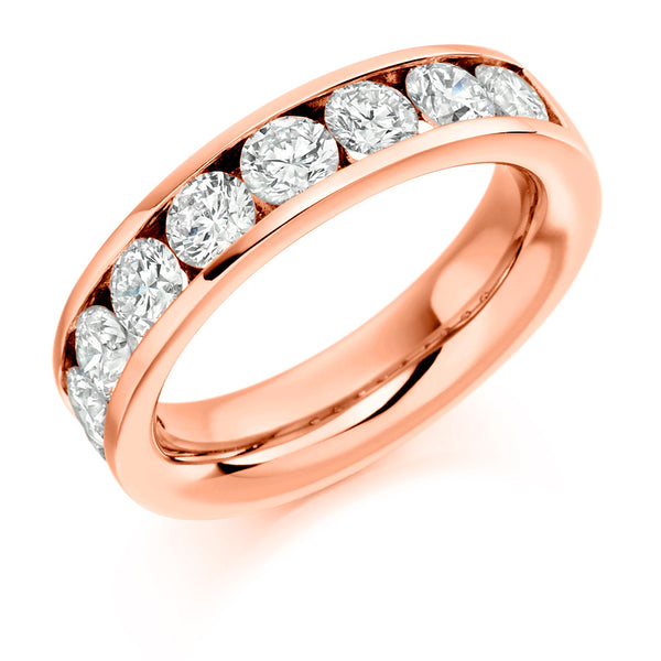 Ladies 18ct Rose Gold Half Set Round Brilliant 2.00ct Diamond 5mm Wedding Ring