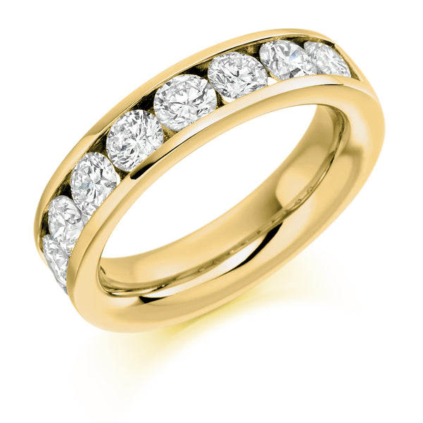 Ladies 9ct Yellow Gold Half Set Round Brilliant 2.00ct Diamond 5mm Wedding Ring