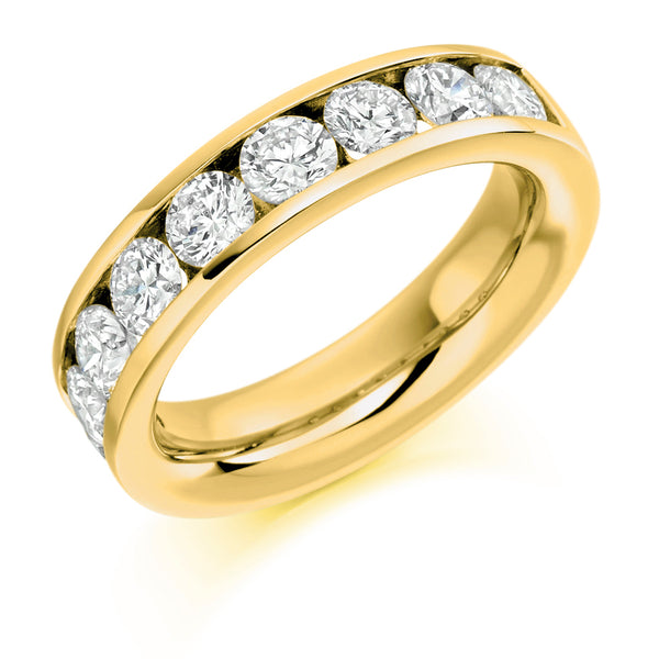 Ladies 18ct Yellow Gold Half Set Round Brilliant 2.00ct Diamond 5mm Wedding Ring