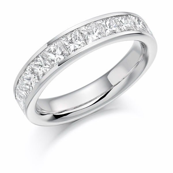 Ladies Platinum 950 Half Set Princess 1.50ct Diamond 4.5mm Eternity Ring