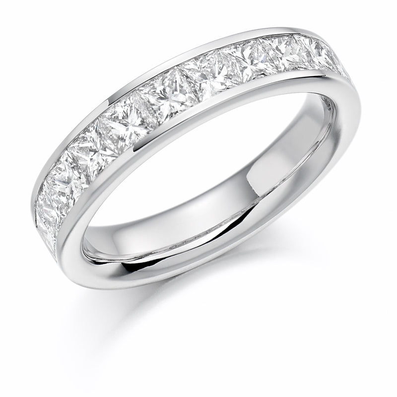 Ladies Platinum 950 Half Set Princess 1.50ct Diamond 4.5mm Wedding Ring