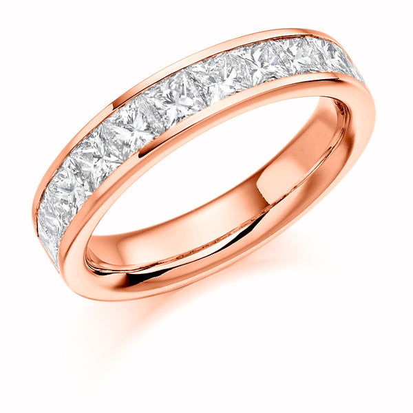 Ladies 18ct Rose Gold Half Set Princess 1.50ct Diamond 4.5mm Wedding Ring