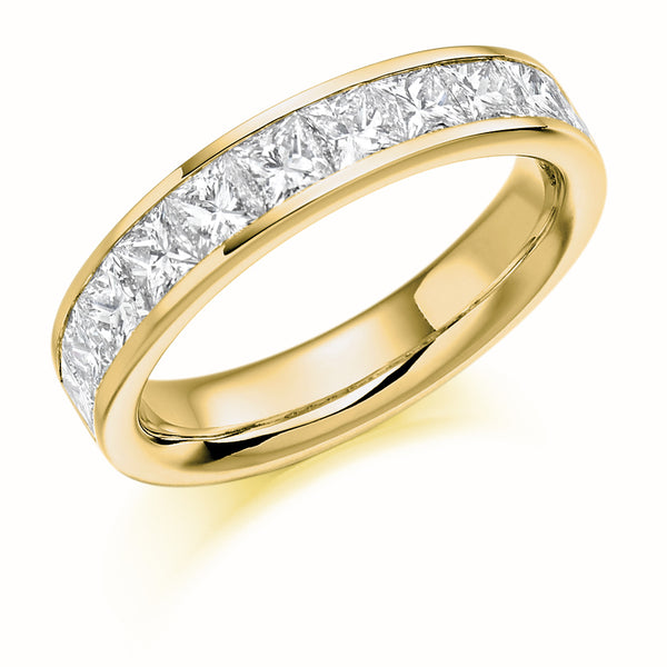 Ladies 9ct Yellow Gold Half Set Princess 1.50ct Diamond 4.5mm Wedding Ring