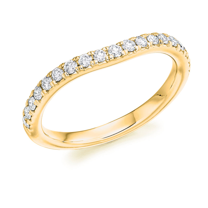 Ladies 9ct Yellow Gold Half Set Round Brilliant 0.35ct Diamond 2mm Wedding Ring