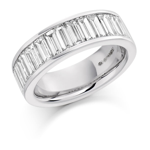 Ladies 9ct White Gold Half Set Baguette 2.00ct Diamond 6.5mm Wedding Ring