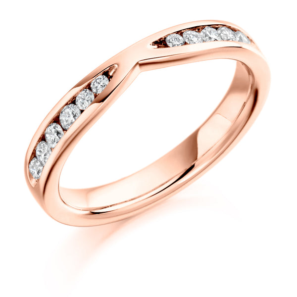 Ladies 9ct Rose Gold Half Set Round Brilliant 0.37ct Diamond 3mm Wedding Ring