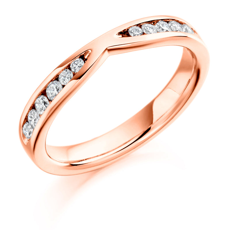 Ladies 18ct Rose Gold Half Set Round Brilliant 0.37ct Diamond 3mm Wedding Ring