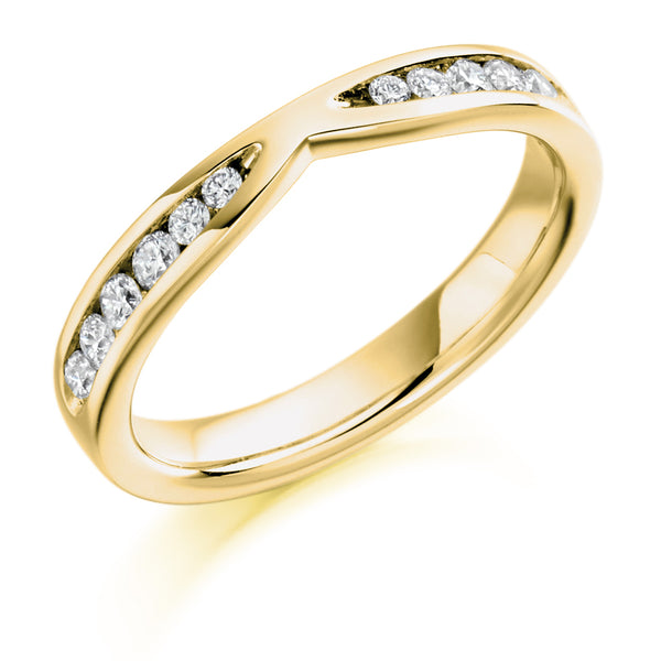 Ladies 9ct Yellow Gold Half Set Round Brilliant 0.37ct Diamond 3mm Wedding Ring