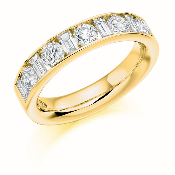 Ladies 18ct Yellow Gold Half Set Mixed 1.50ct Diamond 4.5mm Wedding Ring