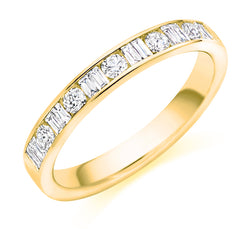 Ladies 18ct Yellow Gold Half Set Mixed 0.50ct Diamond 3mm Wedding Ring