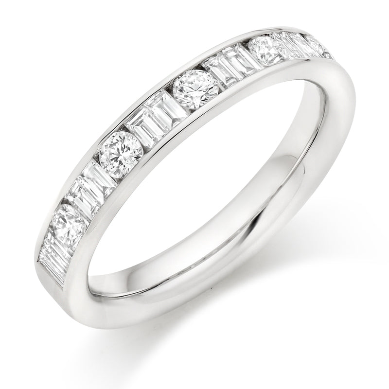 Ladies Platinum 950 Half Set Mixed 0.75ct Diamond 3.5mm Wedding Ring