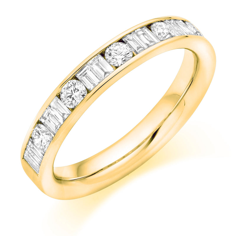 Ladies 18ct Yellow Gold Half Set Mixed 0.75ct Diamond 3.5mm Eternity Ring