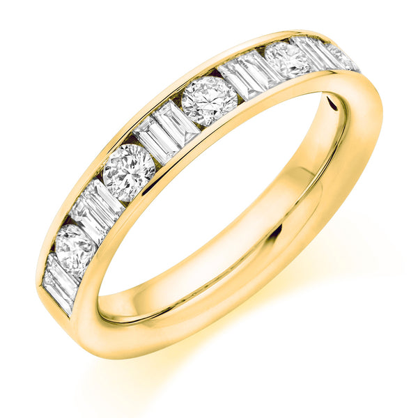 Ladies 18ct Yellow Gold Half Set Mixed 1.00ct Diamond 4mm Wedding Ring