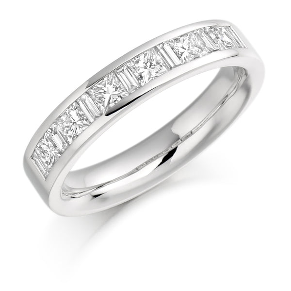 Ladies Platinum 950 Half Set Mixed 1.00ct Diamond 4mm Wedding Ring