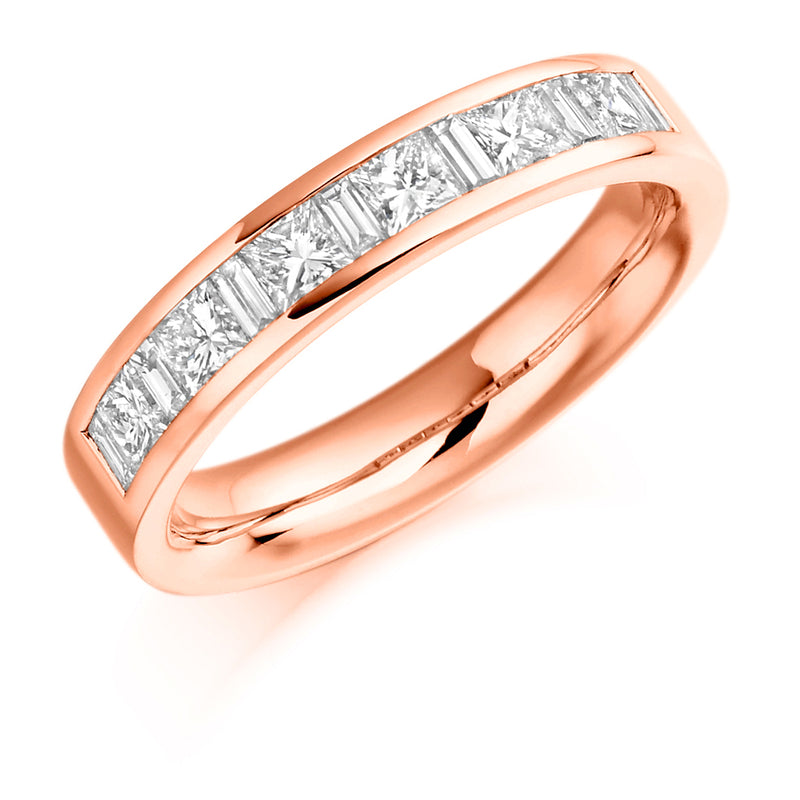 Ladies 18ct Rose Gold Half Set Mixed 1.00ct Diamond 4mm Wedding Ring