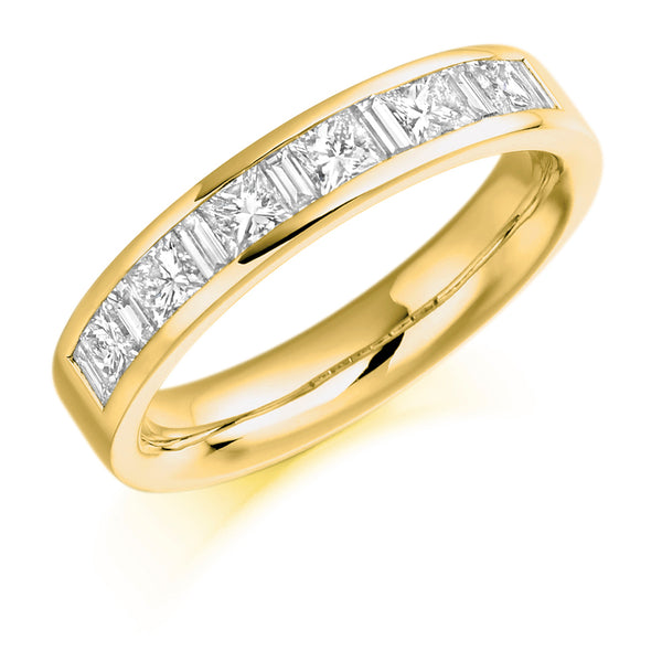 Ladies 18ct Yellow Gold Half Set Mixed 1.00ct Diamond 4mm Wedding Ring