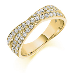 Ladies 9ct Yellow Gold Half Set Round Brilliant 0.70ct Diamond 6mm Wedding Ring