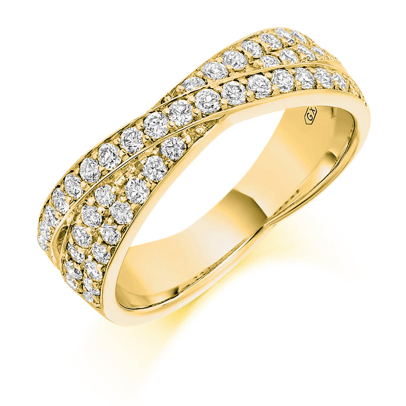 Ladies 18ct Yellow Gold Half Set Round Brilliant 0.70ct Diamond 6mm Wedding Ring