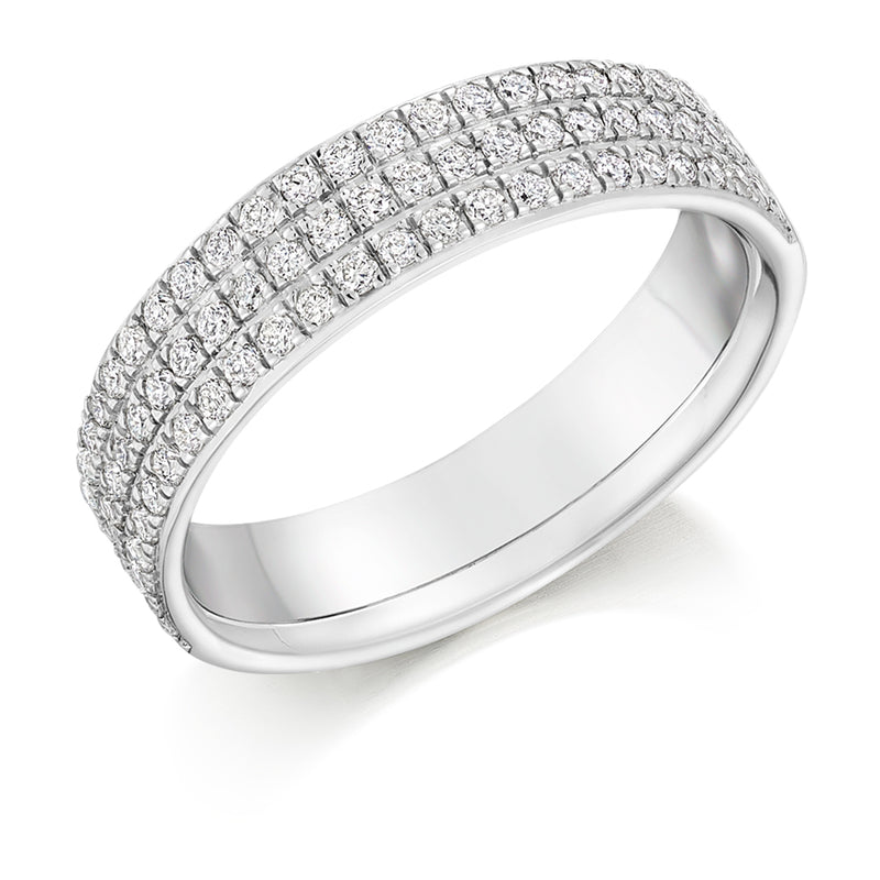 Ladies 18ct White Gold Half Set Round Brilliant 0.50ct Diamond 5mm Wedding Ring