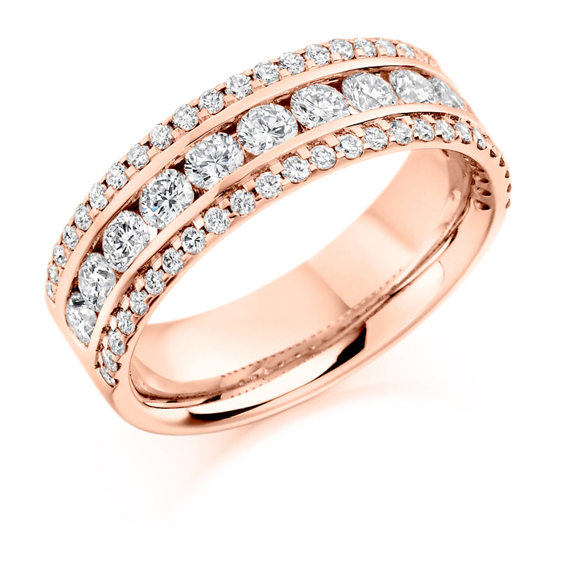 Ladies 9ct Rose Gold Half Set Round Brilliant 1.35ct Diamond 6.5mm Wedding Ring