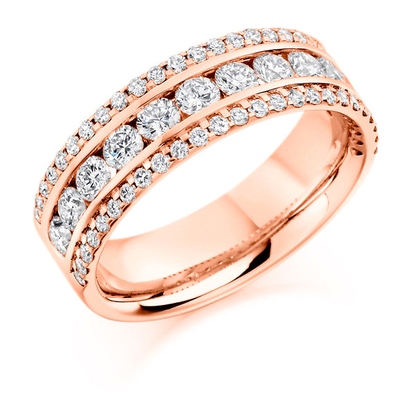 Ladies 18ct Rose Gold Half Set Round Brilliant 1.35ct Diamond 6.5mm Eternity Ring