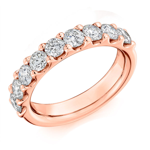 Ladies 18ct Rose Gold Half Set Round Brilliant 1.50ct Diamond 4.5mm Wedding Ring