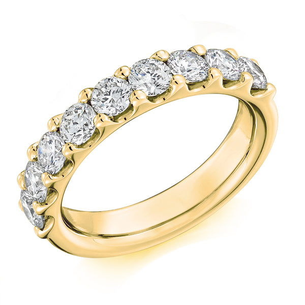 Ladies 9ct Yellow Gold Half Set Round Brilliant 1.50ct Diamond 4.5mm Wedding Ring
