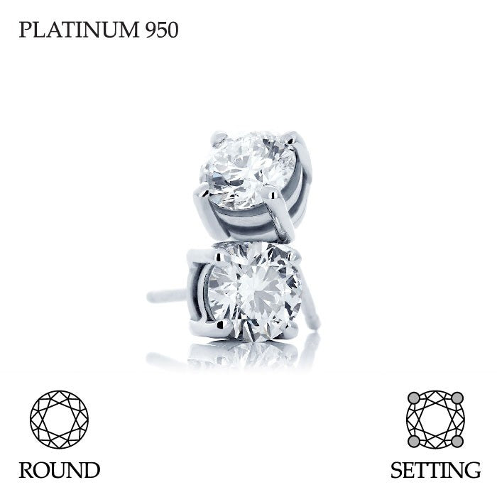 Handmade 0.30ct F VS Brilliant Round Cut Platinum 950 Diamond Stud Earrings