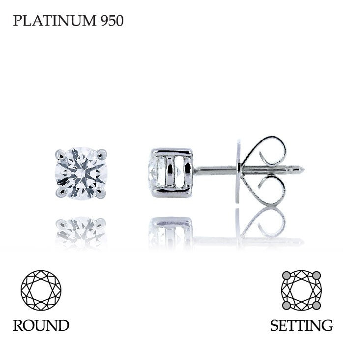 Handmade 0.40ct G SI Brilliant Round Cut Platinum 950 Diamond Stud Earrings